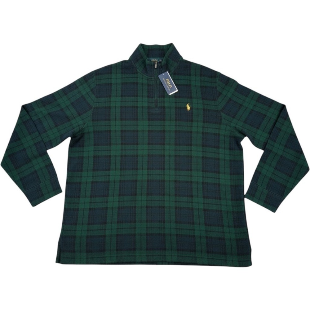 Polo Ralph Lauren Green Tartan Plaid Estate Rib 1/4 Zip Sweater XL/NWT